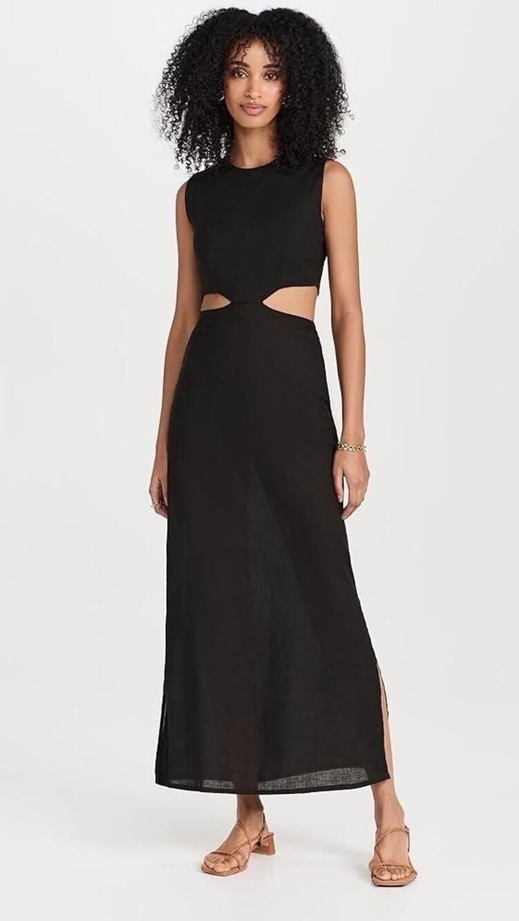 The Lulo Project Linen Blend Black Cutout Midi Dress XS